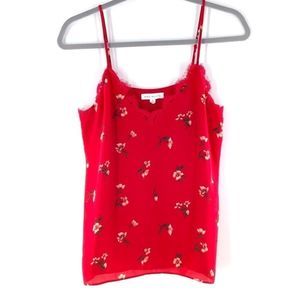 Socialite Lace Trim Floral Red Cami Tank LNC